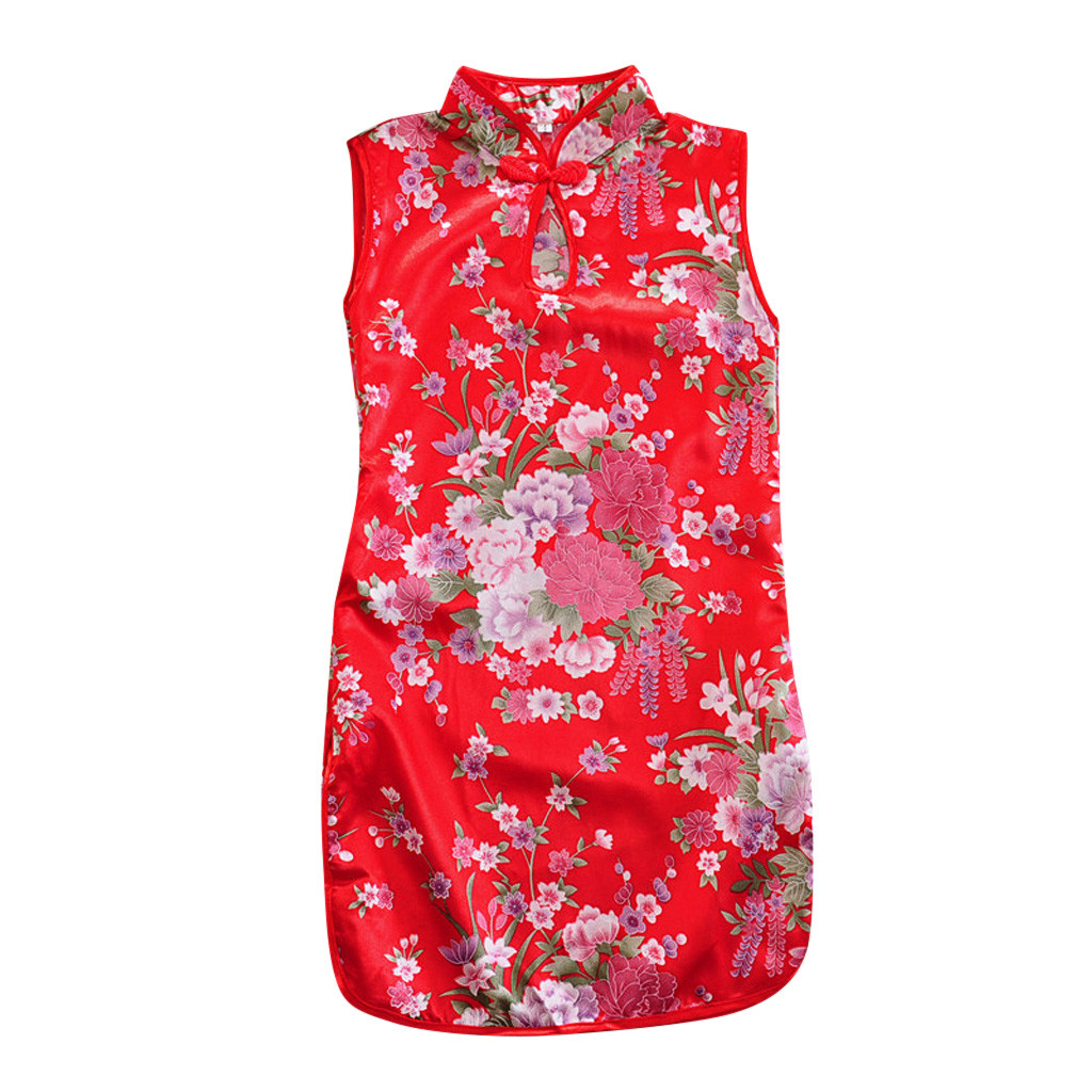 JSCDRPDWL Baby Girl Clothes Toddler Kids Baby Girls Floral Flowers Cheongsam Chinese Style Dress Princess Girls White Dress Red 7-8 Years